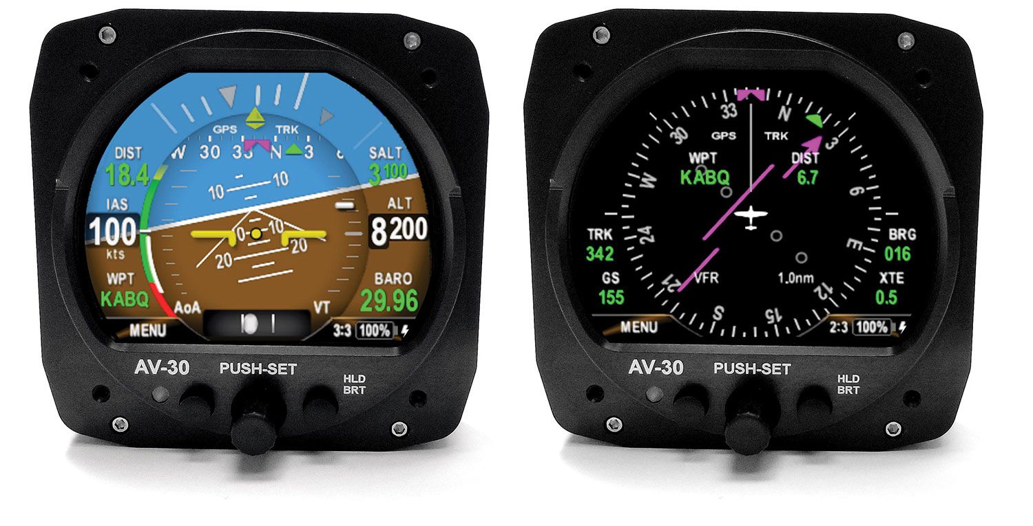 The full-size AV-30 can serve as an attitude instrument or heading gyro.